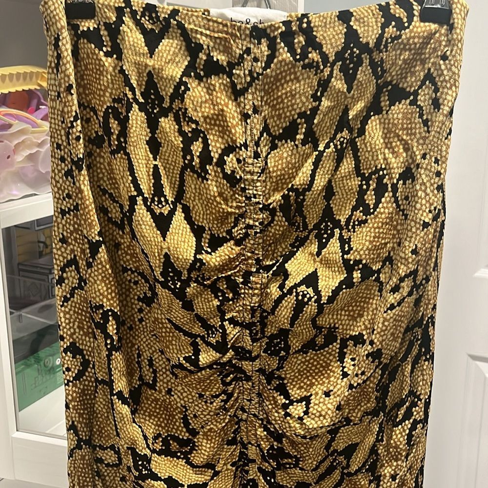 BA&SH Jupe Carry Midi Skirt, Slit, Ruched, Snakeskin, Size 2 (8/M) - Picture 4 of 14